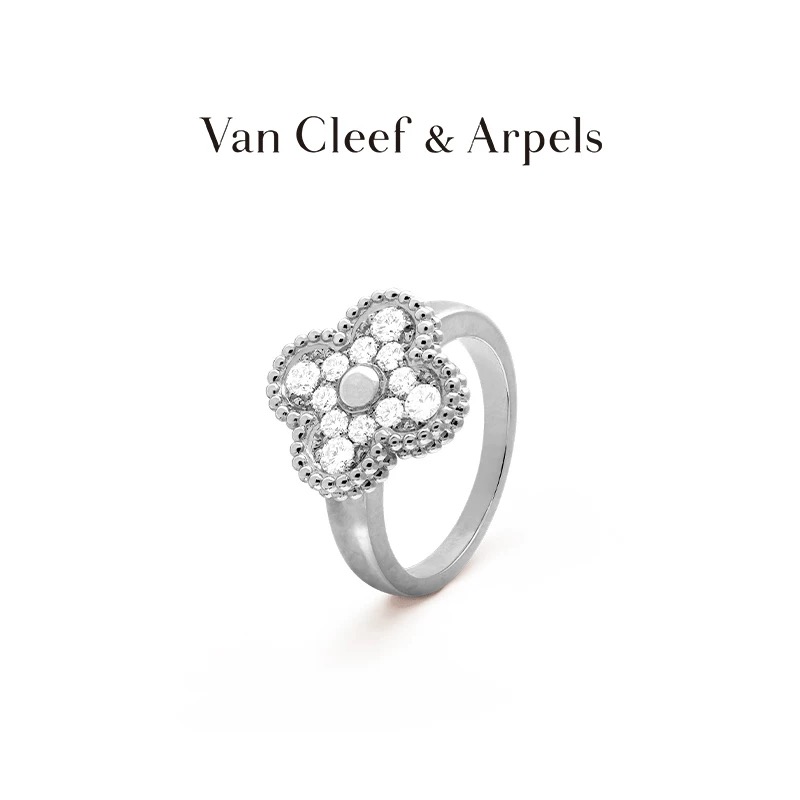 Van Cleef & Arpels Official Flagship Store – Lucky Alhambra Four-Leaf Clover Collection K Gold and Diamond Ring