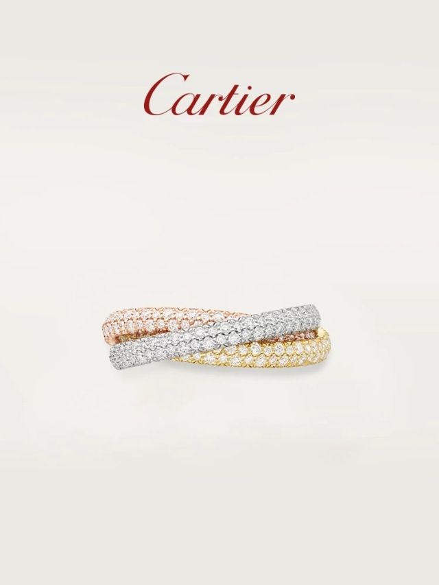 Cartier Trinity ring in rose gold, yellow gold, white gold and diamonds, three rings, small size.