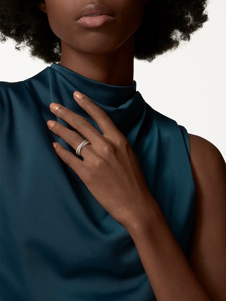 Cartier Trinity ring in rose gold, yellow gold, white gold and diamonds, three rings, small size.