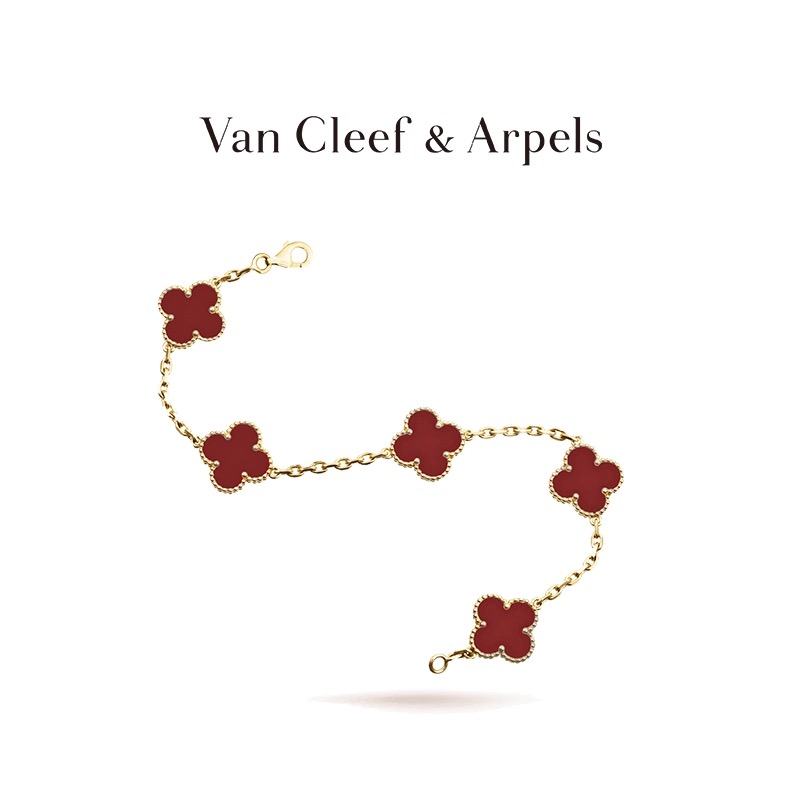 Van Cleef & Arpels Official Flagship Store Four Leaves Lucky Alhambra Collection K Gold Carnelian Bracelet