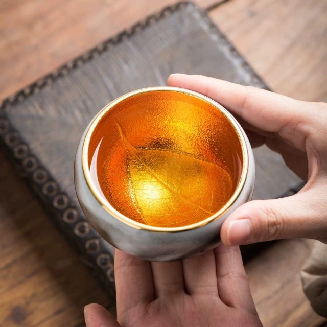 Dragon Phoenix Gold Leaf Marigold Teacup