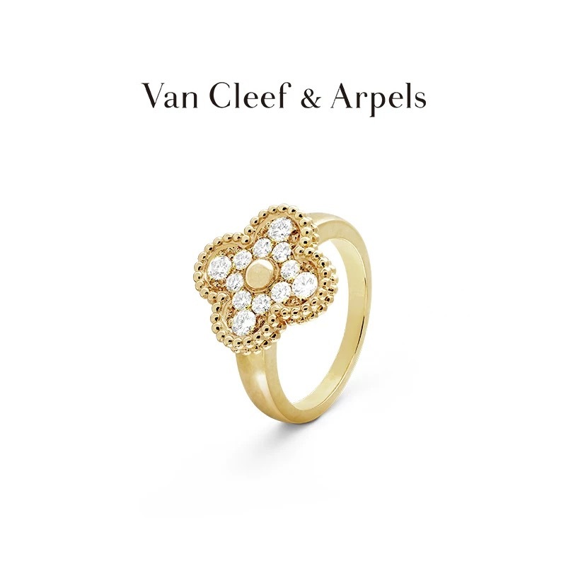 Van Cleef & Arpels Official Flagship Store – Lucky Alhambra Four-Leaf Clover Collection K Gold and Diamond Ring