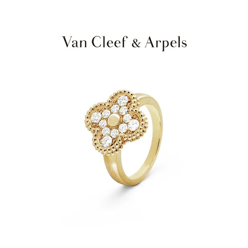 Van Cleef & Arpels Official Flagship Store – Lucky Alhambra Four-Leaf Clover Collection K Gold and Diamond Ring